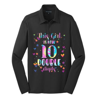 10th Birthday Gift This Girl Is Now 10 Double Digits Tie Dye Silk Touch Performance Long Sleeve Polo