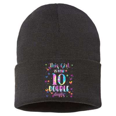 10th Birthday Gift This Girl Is Now 10 Double Digits Tie Dye Sustainable Knit Beanie