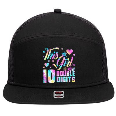 10th Birthday Gift This Girl Is Now 10 Double Digits Tie Dye 7 Panel Mesh Trucker Snapback Hat