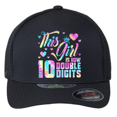 10th Birthday Gift This Girl Is Now 10 Double Digits Tie Dye Flexfit Unipanel Trucker Cap