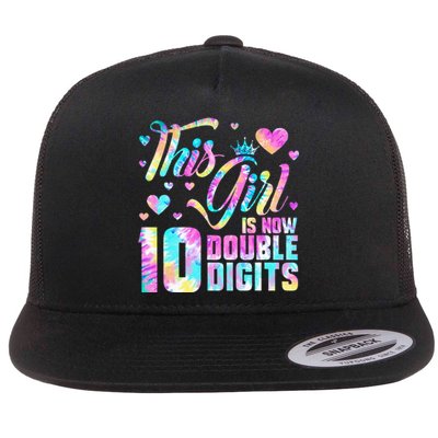 10th Birthday Gift This Girl Is Now 10 Double Digits Tie Dye Flat Bill Trucker Hat