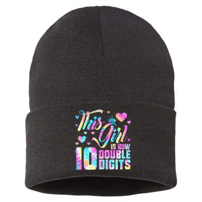 10th Birthday Gift This Girl Is Now 10 Double Digits Tie Dye Sustainable Knit Beanie