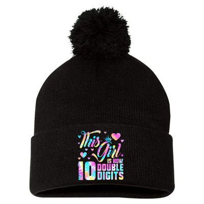 10th Birthday Gift This Girl Is Now 10 Double Digits Tie Dye Pom Pom 12in Knit Beanie