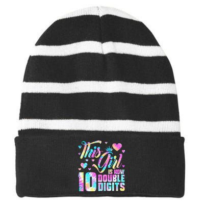 10th Birthday Gift This Girl Is Now 10 Double Digits Tie Dye Striped Beanie with Solid Band