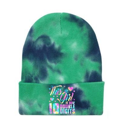 10th Birthday Gift This Girl Is Now 10 Double Digits Tie Dye Tie Dye 12in Knit Beanie