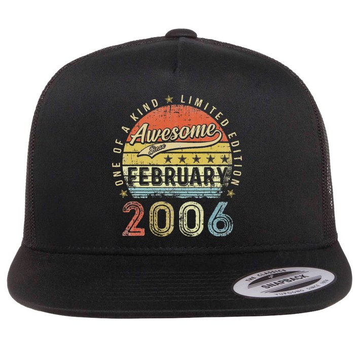 17th Birthday Gift Awesome Since February 2006 17 Year Old Love Cute Flat Bill Trucker Hat