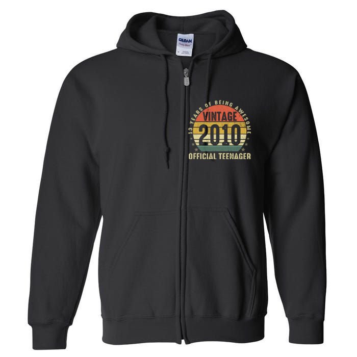 13th Birthday Gifts Vintage 2010 Teenager 13 Years Old Full Zip Hoodie