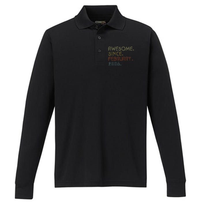 17th Birthday Gift Awesome Since February 2006 17 Year Old Love Performance Long Sleeve Polo