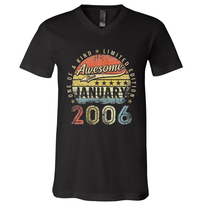 17th Birthday Gift Awesome Since January 2006 17 Year Old V-Neck T-Shirt