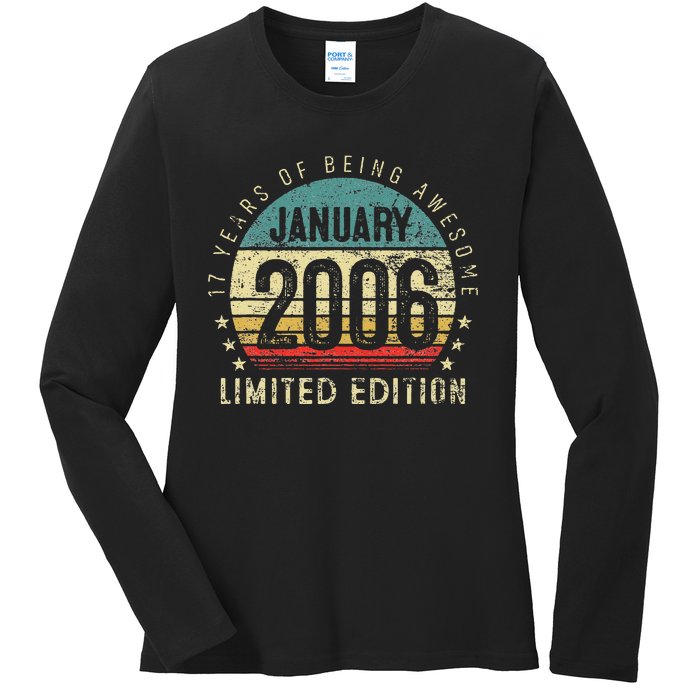 17th Birthday Gift Vintage January 2006 17 Years Old Ladies Long Sleeve Shirt