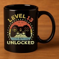 13th Birthday Gaming Level 13 Unlocked 11oz C Handle Ceramic Mug