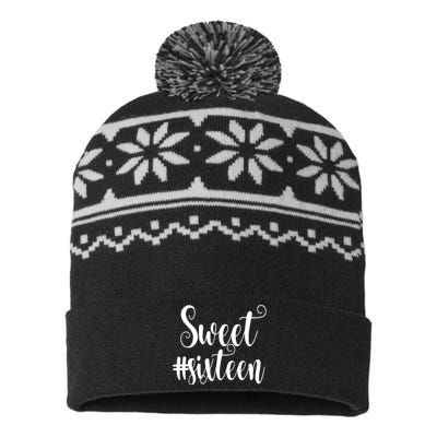 16th Birthday Gift Teen Sweet Sixteen 16 Rose Gold USA-Made Snowflake Beanie