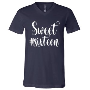 16th Birthday Gift Teen Sweet Sixteen 16 Rose Gold V-Neck T-Shirt