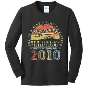 13th Birthday Gift Awesome Since January 2010 13 Year Old Kids Long Sleeve Shirt