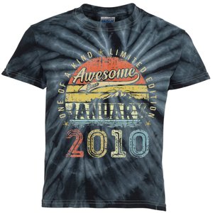 13th Birthday Gift Awesome Since January 2010 13 Year Old Kids Tie-Dye T-Shirt