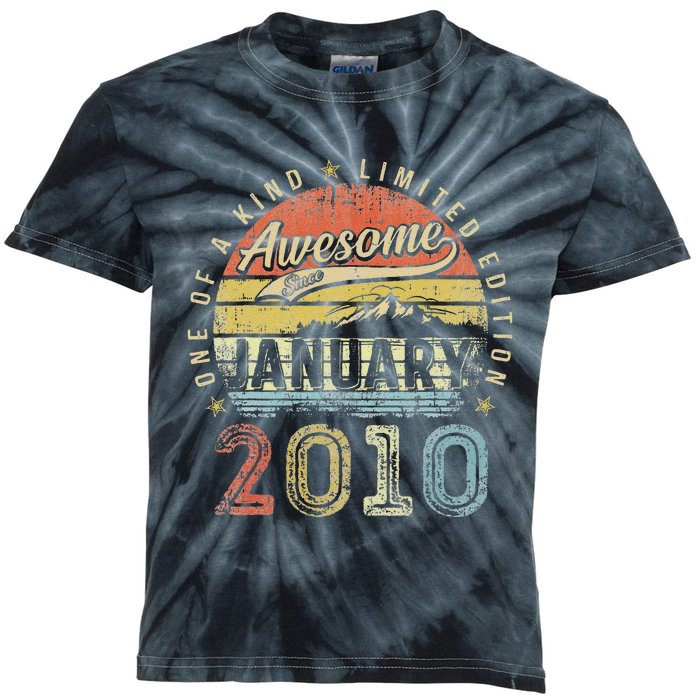 13th Birthday Gift Awesome Since January 2010 13 Year Old Kids Tie-Dye T-Shirt