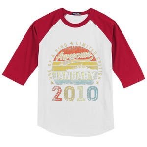 13th Birthday Gift Awesome Since January 2010 13 Year Old Kids Colorblock Raglan Jersey