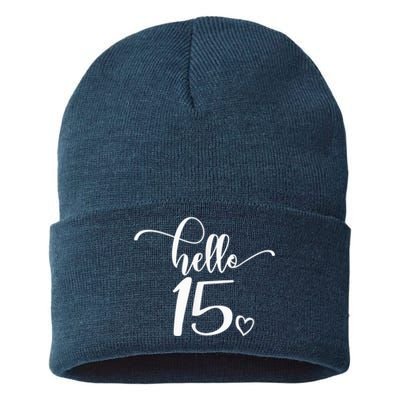 15th Birthday, Girl Wo, Hello 15, Cute 15 Years Old Sustainable Knit Beanie