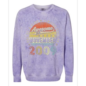 13th Birthday Gift Awesome Since November 2009 13 Year Old Colorblast Crewneck Sweatshirt