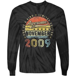 13th Birthday Gift Awesome Since November 2009 13 Year Old Tie-Dye Long Sleeve Shirt