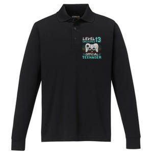 13th Birthday Gifts Level 13 Unlocked Performance Long Sleeve Polo