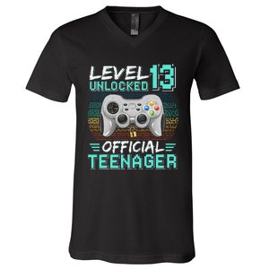 13th Birthday Gifts Level 13 Unlocked V-Neck T-Shirt