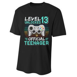 13th Birthday Gifts Level 13 Unlocked Performance Sprint T-Shirt