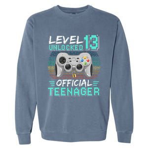 13th Birthday Gifts Level 13 Unlocked Garment-Dyed Sweatshirt