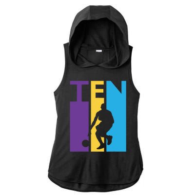 10th Birthday Gift Ten Colorful Basketball 10 Year Old Ladies PosiCharge Tri-Blend Wicking Draft Hoodie Tank