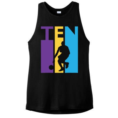 10th Birthday Gift Ten Colorful Basketball 10 Year Old Ladies PosiCharge Tri-Blend Wicking Tank