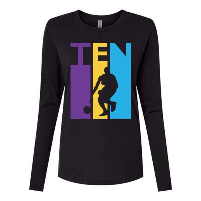 10th Birthday Gift Ten Colorful Basketball 10 Year Old Womens Cotton Relaxed Long Sleeve T-Shirt