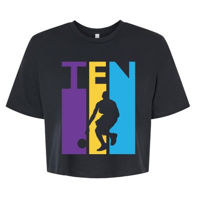 10th Birthday Gift Ten Colorful Basketball 10 Year Old Bella+Canvas Jersey Crop Tee