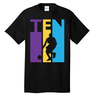 10th Birthday Gift Ten Colorful Basketball 10 Year Old Tall T-Shirt