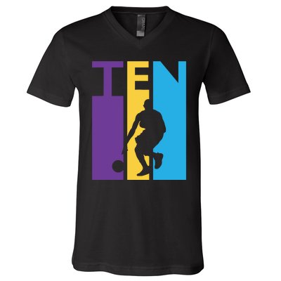 10th Birthday Gift Ten Colorful Basketball 10 Year Old V-Neck T-Shirt