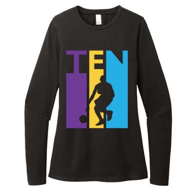 10th Birthday Gift Ten Colorful Basketball 10 Year Old Womens CVC Long Sleeve Shirt