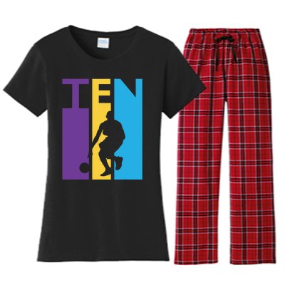 10th Birthday Gift Ten Colorful Basketball 10 Year Old Women's Flannel Pajama Set