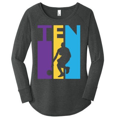 10th Birthday Gift Ten Colorful Basketball 10 Year Old Women's Perfect Tri Tunic Long Sleeve Shirt