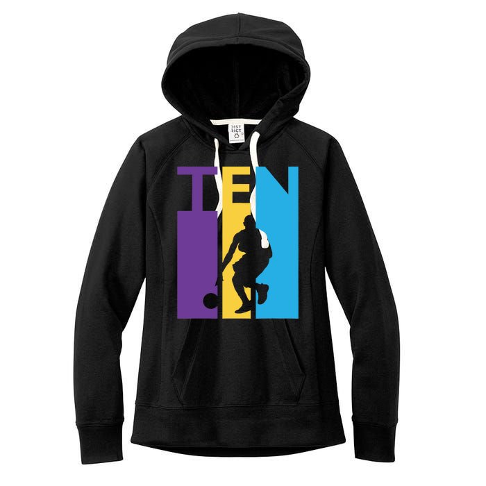 10th Birthday Gift Ten Colorful Basketball 10 Year Old Women's Fleece Hoodie