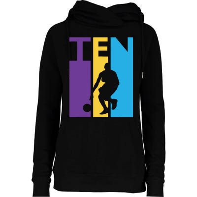 10th Birthday Gift Ten Colorful Basketball 10 Year Old Womens Funnel Neck Pullover Hood