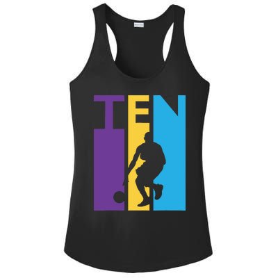 10th Birthday Gift Ten Colorful Basketball 10 Year Old Ladies PosiCharge Competitor Racerback Tank