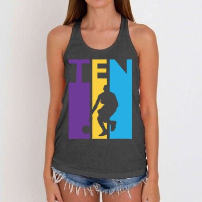 10th Birthday Gift Ten Colorful Basketball 10 Year Old Women's Knotted Racerback Tank