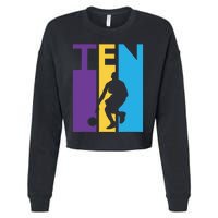 10th Birthday Gift Ten Colorful Basketball 10 Year Old Cropped Pullover Crew