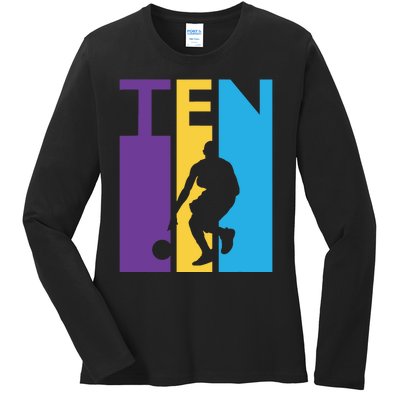 10th Birthday Gift Ten Colorful Basketball 10 Year Old Ladies Long Sleeve Shirt