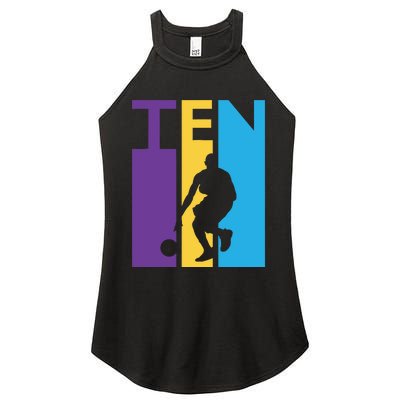 10th Birthday Gift Ten Colorful Basketball 10 Year Old Women's Perfect Tri Rocker Tank