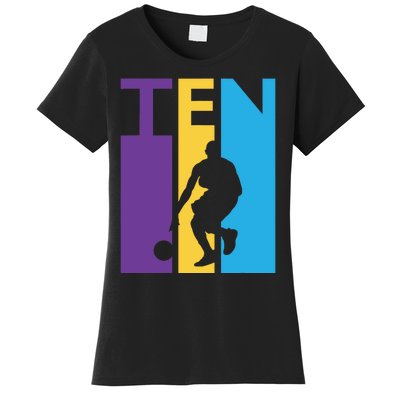 10th Birthday Gift Ten Colorful Basketball 10 Year Old Women's T-Shirt