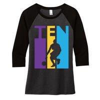 10th Birthday Gift Ten Colorful Basketball 10 Year Old Women's Tri-Blend 3/4-Sleeve Raglan Shirt