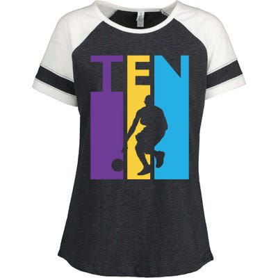 10th Birthday Gift Ten Colorful Basketball 10 Year Old Enza Ladies Jersey Colorblock Tee