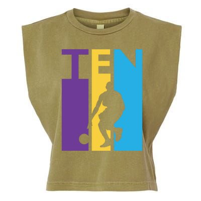 10th Birthday Gift Ten Colorful Basketball 10 Year Old Garment-Dyed Women's Muscle Tee