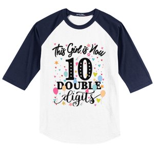 10th Birthday Gifts This Girl Is Now 10 Double Digits Baseball Sleeve Shirt