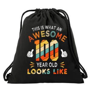 100th Birthday Gifts 100 Years Old looks Like Funny Birthday Drawstring Bag